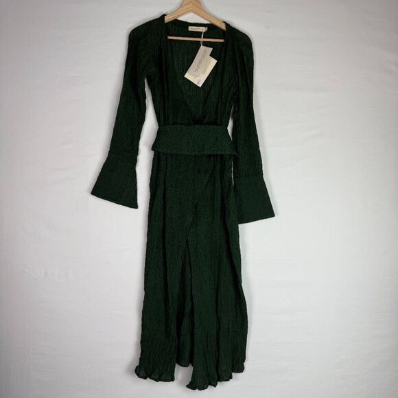Savannah Morrow Sky Wrap Long Sleeve Silk Bamboo Maxi Dress Emerald Green XS - Picture 2 of 8